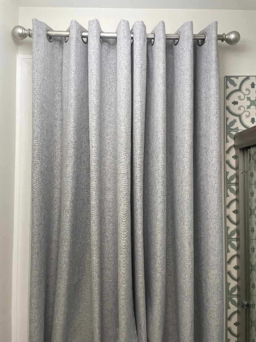 Grey Blackout Curtain Panels (50x84) and White/Ivory Curtain Rod